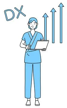 Image of DX, Middle-aged and senior female admitted patient in hospital gow.. Stock Illustration