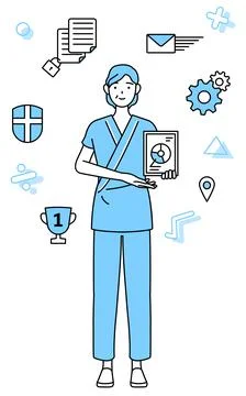 Image of DX, Middle-aged and senior female admitted patient in hospital gow.. Stock Illustration