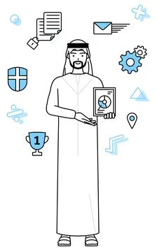 Image of DX, Muslim Man using digital technology to improve his business Illustrazione stock