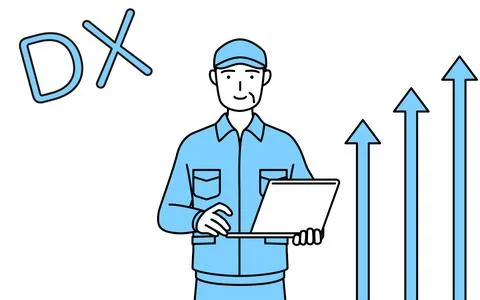 Image of DX, Senior man in hat and work clothes who has successfully improv.. Stock Illustration
