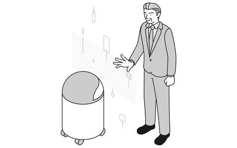 Image of DX, senior men operating AI robots, executives, presidents, managers Stockillustratie