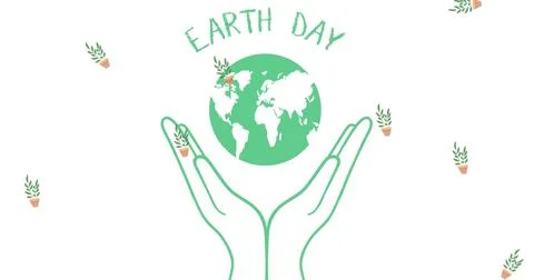 Image of earth day text over globe and hands Stock Illustration