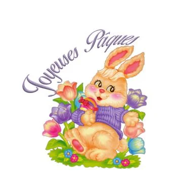 Image of an Easter bunny surrounded by colorful flowers Illustrazione stock