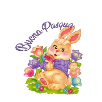 Image of an Easter bunny surrounded by colorful flowers Illustrazione stock