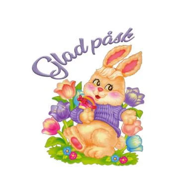 Image of an Easter bunny surrounded by colorful flowers Illustrazione stock