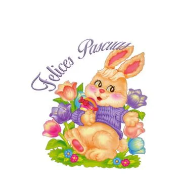 Image of an Easter bunny surrounded by colorful flowers Illustrazione stock