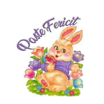 Image of an Easter bunny surrounded by colorful flowers Illustrazione stock