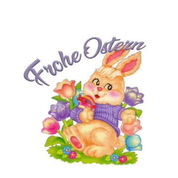 Image of an Easter bunny surrounded by colorful flowers Illustrazione stock