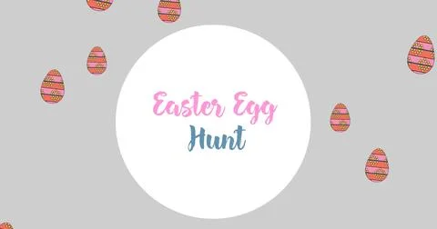 Image of easter egg hunt in circle over easter eggs on grey background Stock Illustration