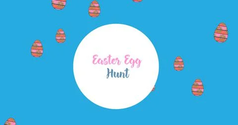 Image of easter egg hunt text over easter eggs on blue background 스톡 일러스트