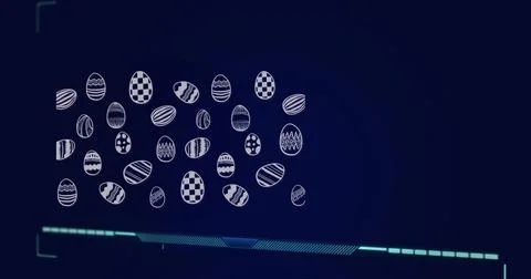 Image of easter eggs over data processing on black background Illustrazione stock