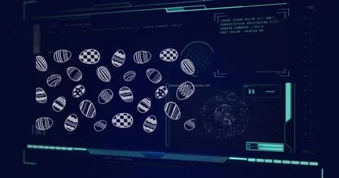 Image of easter eggs over data processing on black background Stock Illustration