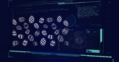 Image of easter eggs over data processing on black background Stock Illustration
