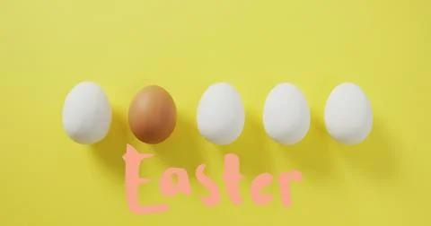 Image of easter over eggs on yellow background Stock Illustration