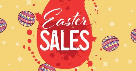 Image of easter sales text with easter eggs on yellow background Illustrazione stock