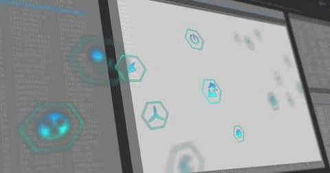 Image of ecology icons over data processing 스톡 사진