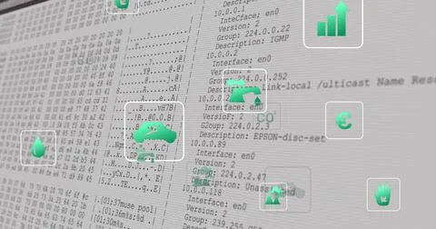 Image of ecology icons over data processing on white background Stock Photos