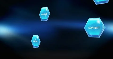 Image of education and learning text on blue hexagons on blue background Fotos de archivo