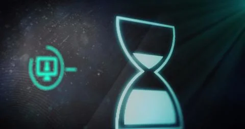 Image of egg timer icon over media icons Stock Illustration