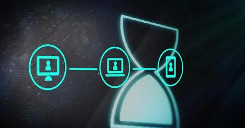 Image of egg timer icon over media icons Stock Illustration