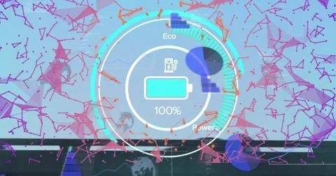 Image of electric car and data processing over scope and networks Foto stock