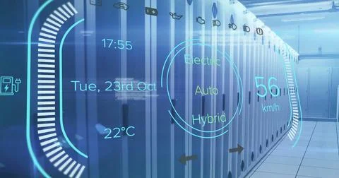 Image of electric car digital data processing over computer servers Stock Photos
