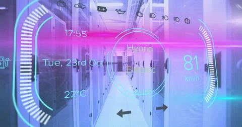Image of electric car digital data processing over computer servers Stock Photos
