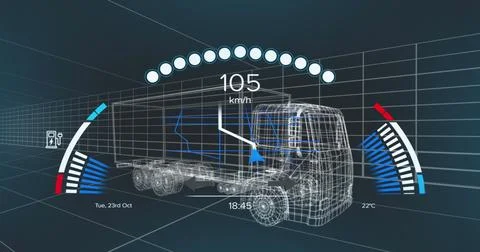 Image of electric car digital interface over 3d truck Stock Photos