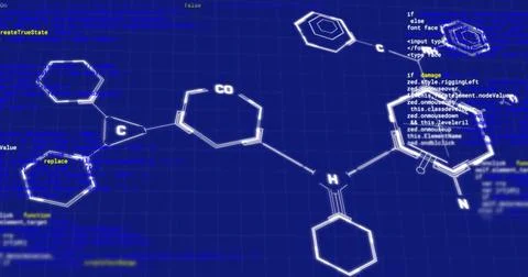 Image of element diagram over data processing on blue background Stock Photos