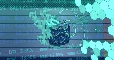 Image of element diagrams, circular scanner and brain over processing data 스톡 일러스트