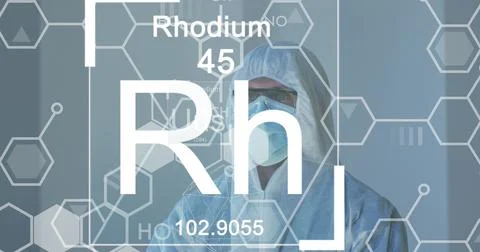 Image of elements and scientific data processing over caucasian man in face mask Fotos Stock