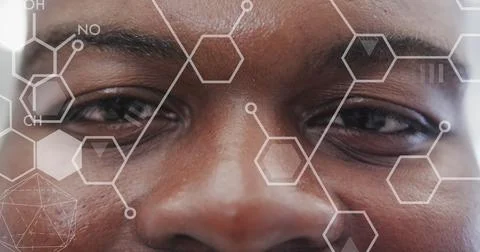Image of elements over african american male doctor smiling Foto stock