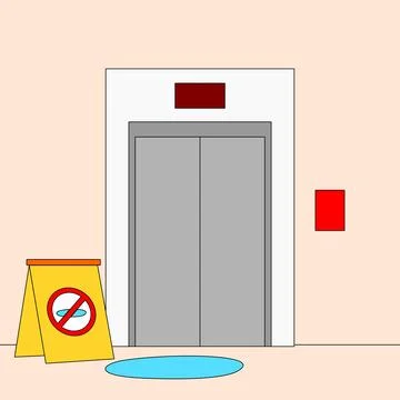Image of an elevator with no wet floors signs Stock Illustration