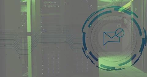 Image of email and digital data processing over computer servers Stock Photos