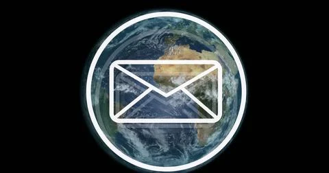 Image of email icon and data processing over globe 库存插图