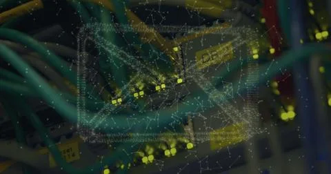 Image of email icon over computer wires Stock Illustration