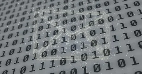 Image of email over binary code on grey background 스톡 일러스트