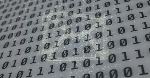 Image of email over binary code on grey background Stock Illustration