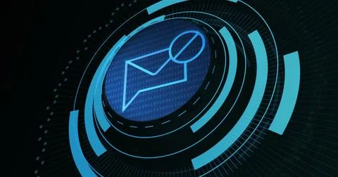 Image of email in processing circle on black background Stock Illustration