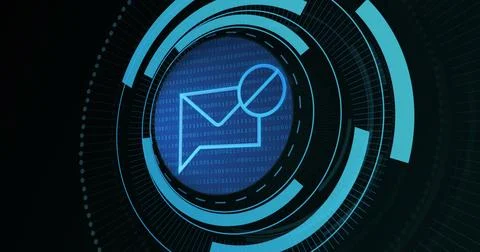 Image of email in processing circle on black background Stock Illustration