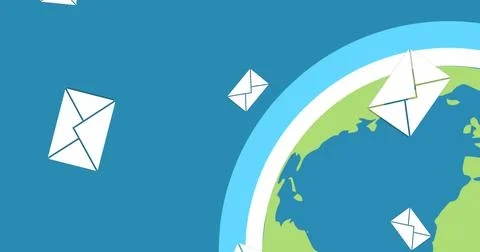 Image of emails floating over globe on blue background Stock Illustration