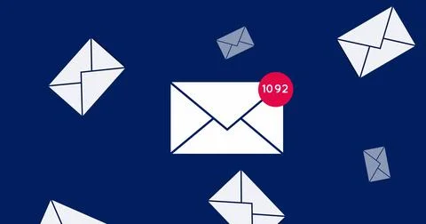 Image of emails with number 1092 scattered over navy background Stock Illustration