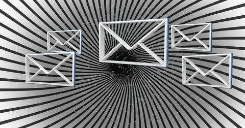 Image of emails on white and black striped background Stock Illustration