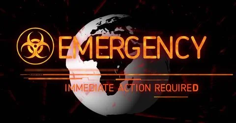 Image of emergency text and data processing over globe 写真素材