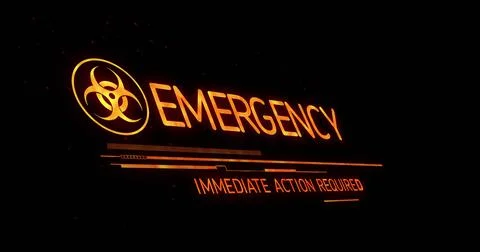 Image of emergency text with biohazard symbol on black background Stock-Illustration