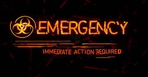 Image of emergency text with biohazard symbol on black background Stock-Illustration