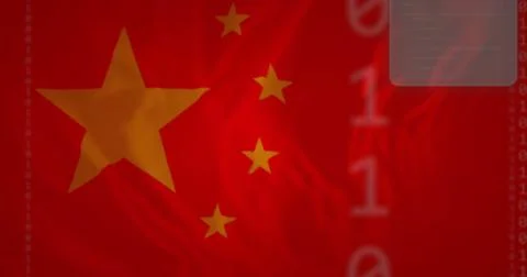 Image of empty dialogue boxes and data processing over flag of china Stock Photos