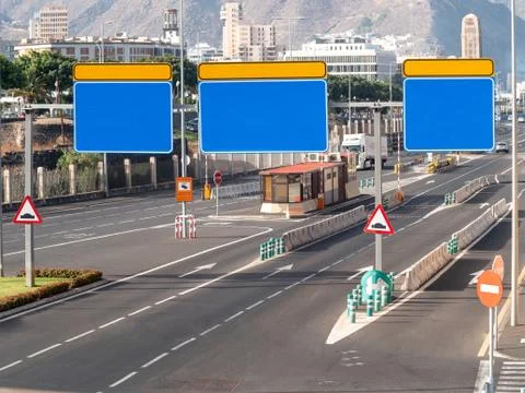 Image of empty highway with blank road direction signs. Place for your text Stock Photos