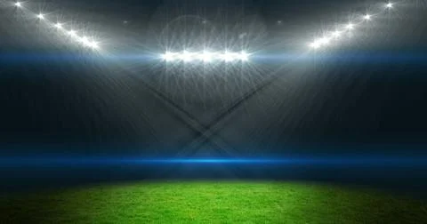 Image of empty sports stadium with glowing spotlights Stock Illustration