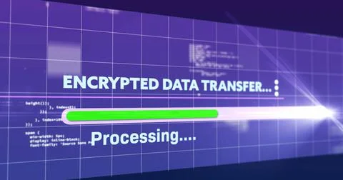 Image of encrypted data transfer text flickering digital interface on screen Stock Illustration